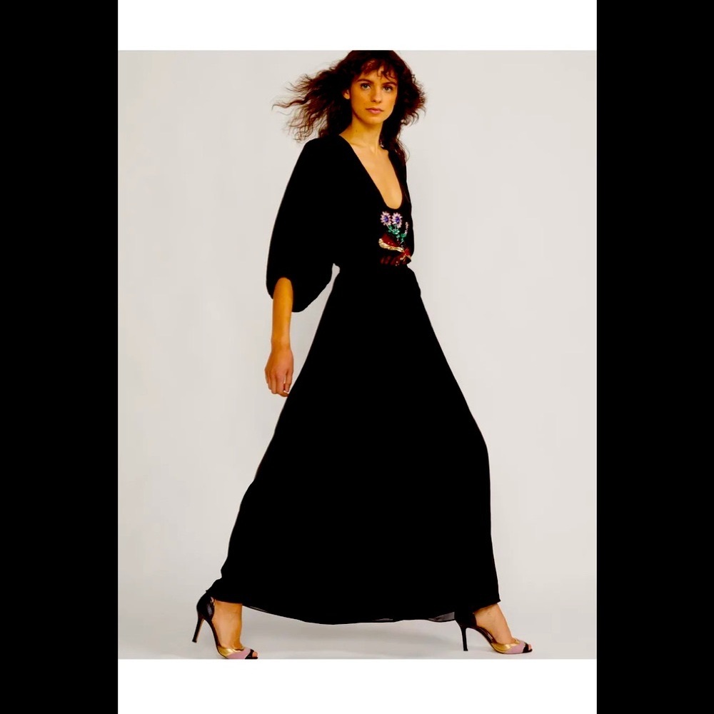 Cynthia Rowley Marquette Appliqué Black Floor Length Dress (Maxi Dress) Size 6